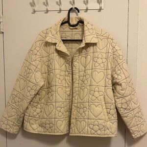 Lucy & Yak Cream Quilted Jacket with Heart and Flower Design